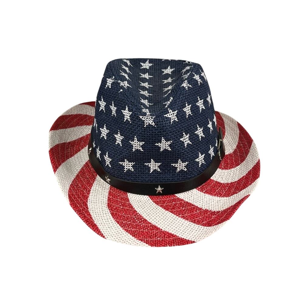 American Flag Wide-Brimmed Star Studded Hat Natural Fiber Breathable Lightweight